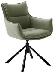 Moderner grüner Sessel mit schwarzem Metallgestell, seitliche Perspektive