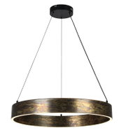 Moderne LED-Hängeleuchte in Ringform mit antikem Finish, seitliche Perspektive