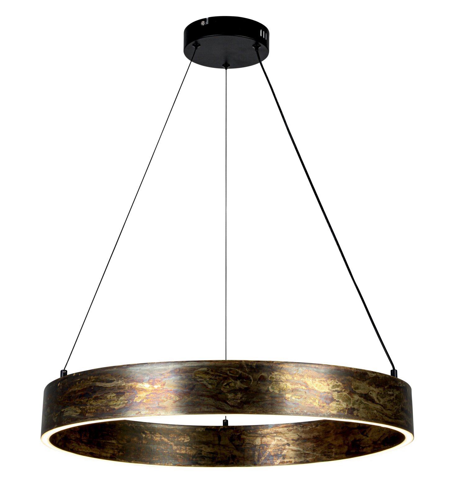 Moderne LED-hanglamp in ringvorm met antieke afwerking, zijaanzicht