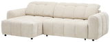 Beige Longchair-Kombination mit linker Chaiselongue und rechter Zweisitzer, Vorderansicht