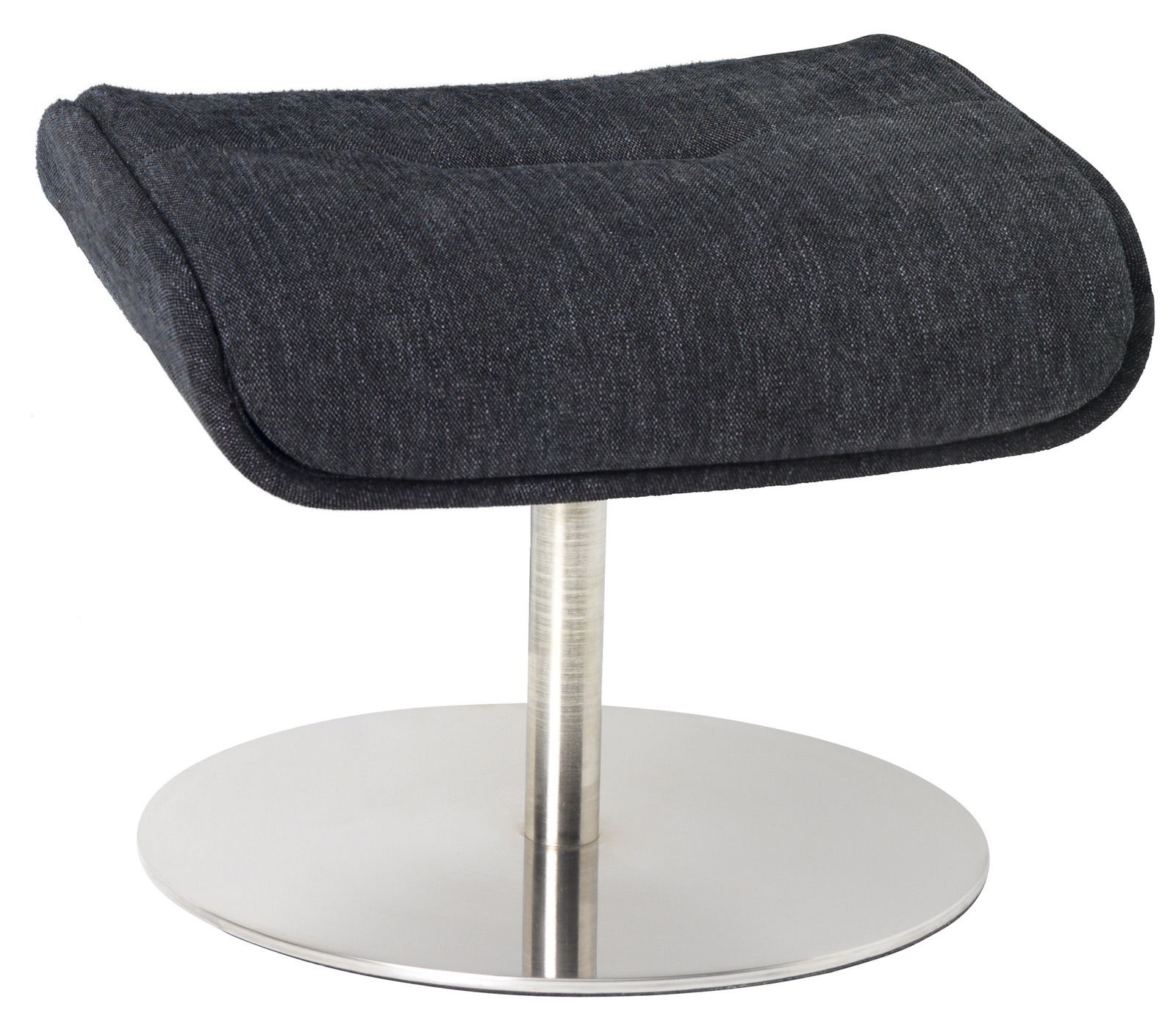 Welnova Hocker 7602 BALANCE Moderner Hocker mit schwarzem Stoffbezug und verchromtem Standfuß, seitliche Perspektive