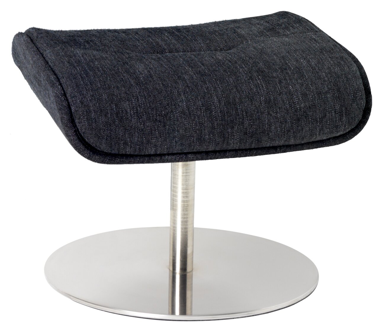 Welnova Hocker 7602 BALANCE Moderner Hocker mit schwarzem Stoffbezug und verchromtem Standfuß, seitliche Perspektive