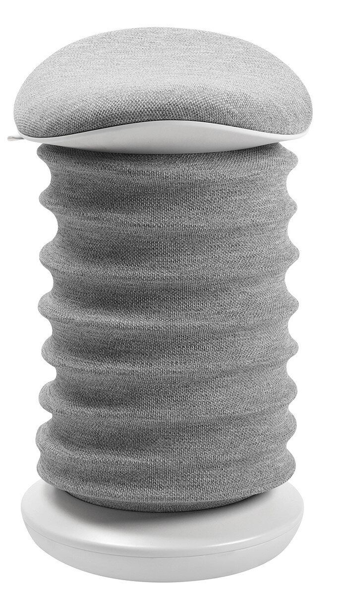 Grauer Aktiv-Sitzhocker mit wellenförmigem Design, seitliche Perspektive