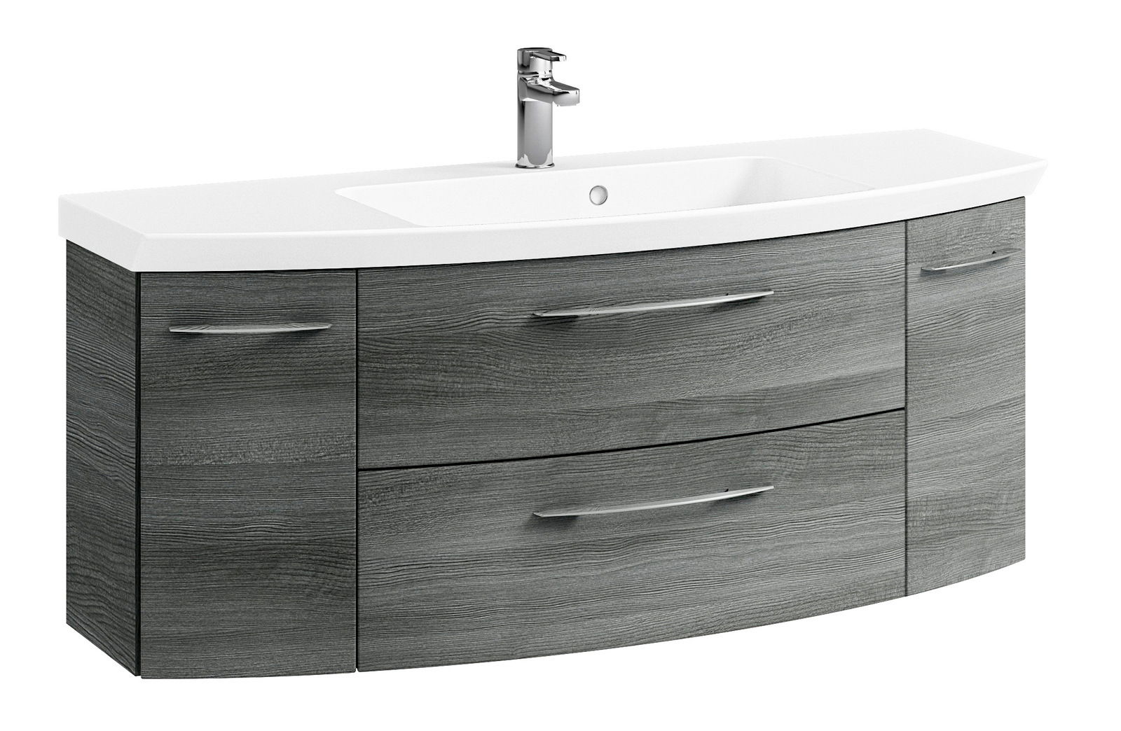 Pelipal Waschtischlösung CASSCA SPRINT Moderner Waschtisch mit grauer Holzoptik und weißem Waschbecken, Frontalansicht