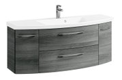 Moderner Waschtisch mit grauer Holzoptik und weißem Waschbecken, Frontalansicht