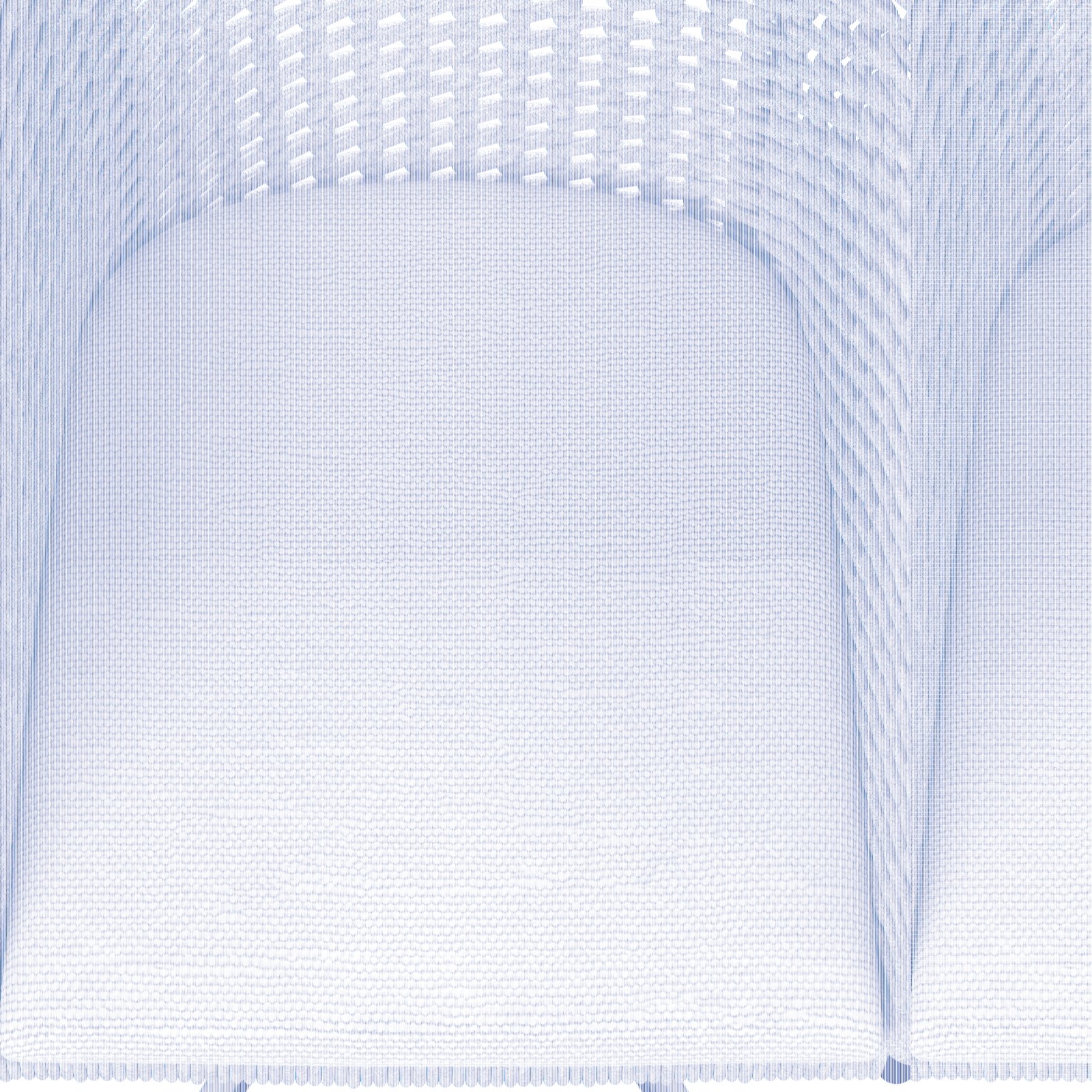 Nahaufnahme eines Armlehnstuhls mit geflochtenem Design und heller Polsterung, von oben betrachtet.