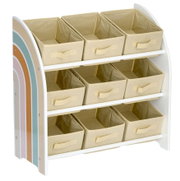 Kinder-Regal mit 9 Boxen, seitliche Regenbogenverzierung, Frontansicht