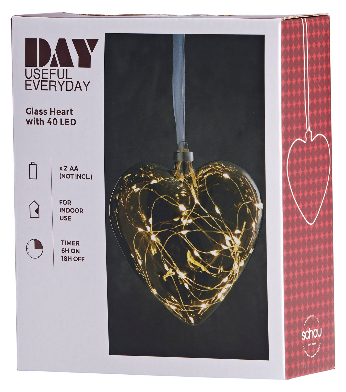 LED-Glasherz mit 40 Lichtern, hängend, Vorderansicht