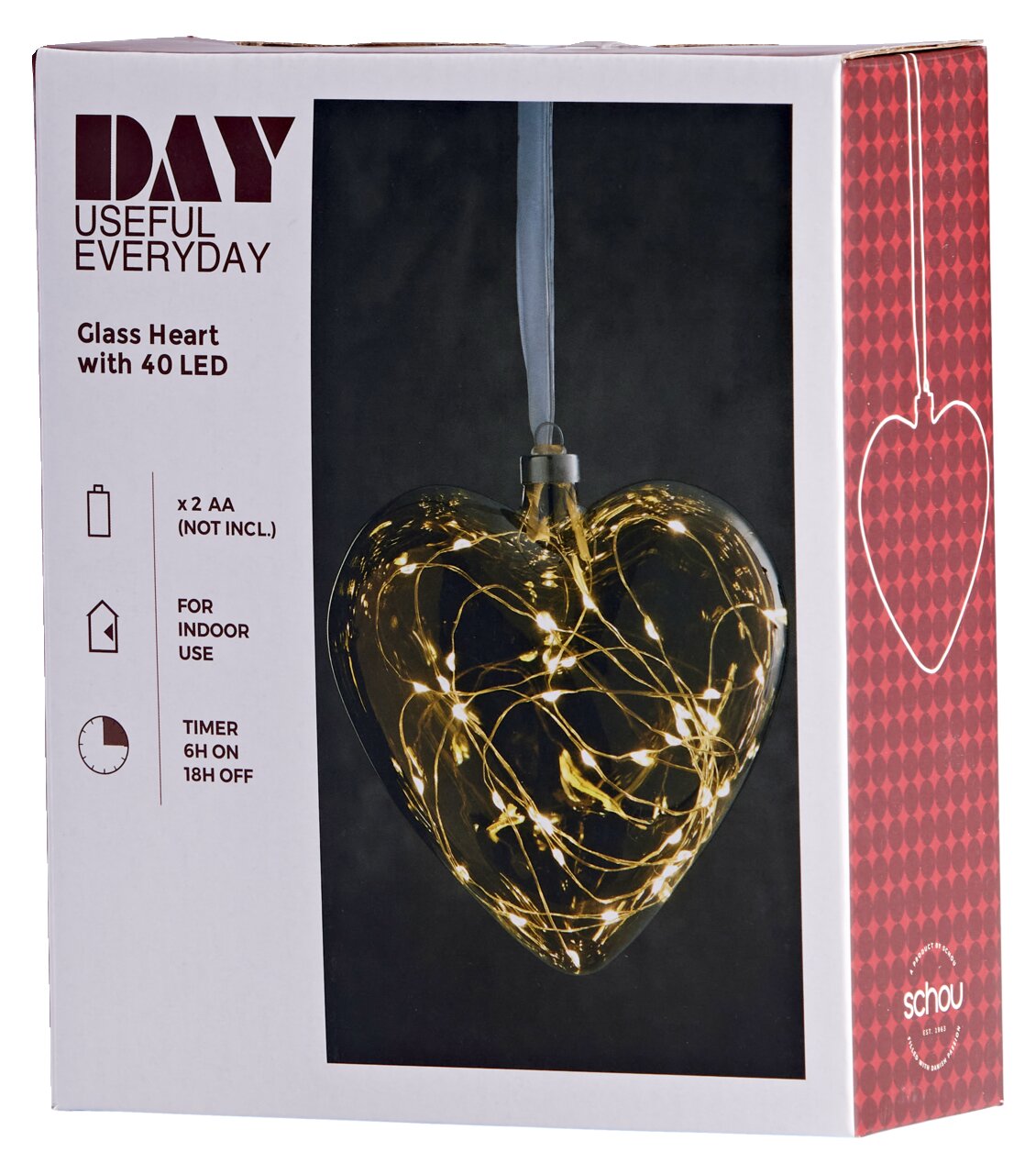 LED-Glasherz mit 40 Lichtern, hängend, Vorderansicht