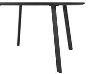 Moderner schwarzer Gartentisch mit schrägen Beinen, seitliche Perspektive