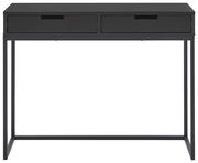 Schwarze Konsole mit zwei Schubladen, frontal betrachtet.