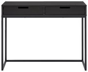 Schwarze Konsole mit zwei Schubladen, frontal betrachtet.