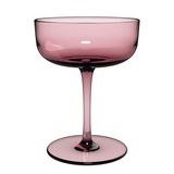 Rosa Sekt- und Dessertschale aus Glas, seitliche Perspektive