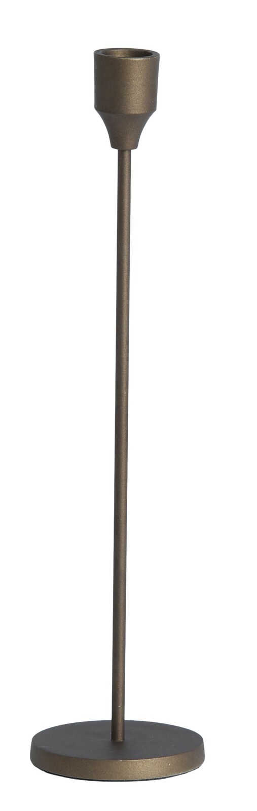 Eleganter, bronzefarbener Kerzenständer aus Metall, seitliche Perspektive