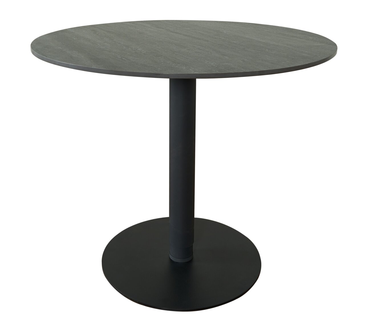 Novel Ess-/Bartisch DAVID -höhenverstellbar Runder Bartisch mit schwarzer Tischplatte und stabilem Standfuß, seitliche Perspektive