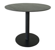 Ronde bartafel met zwart tafelblad en stevig onderstel, zijaanzicht