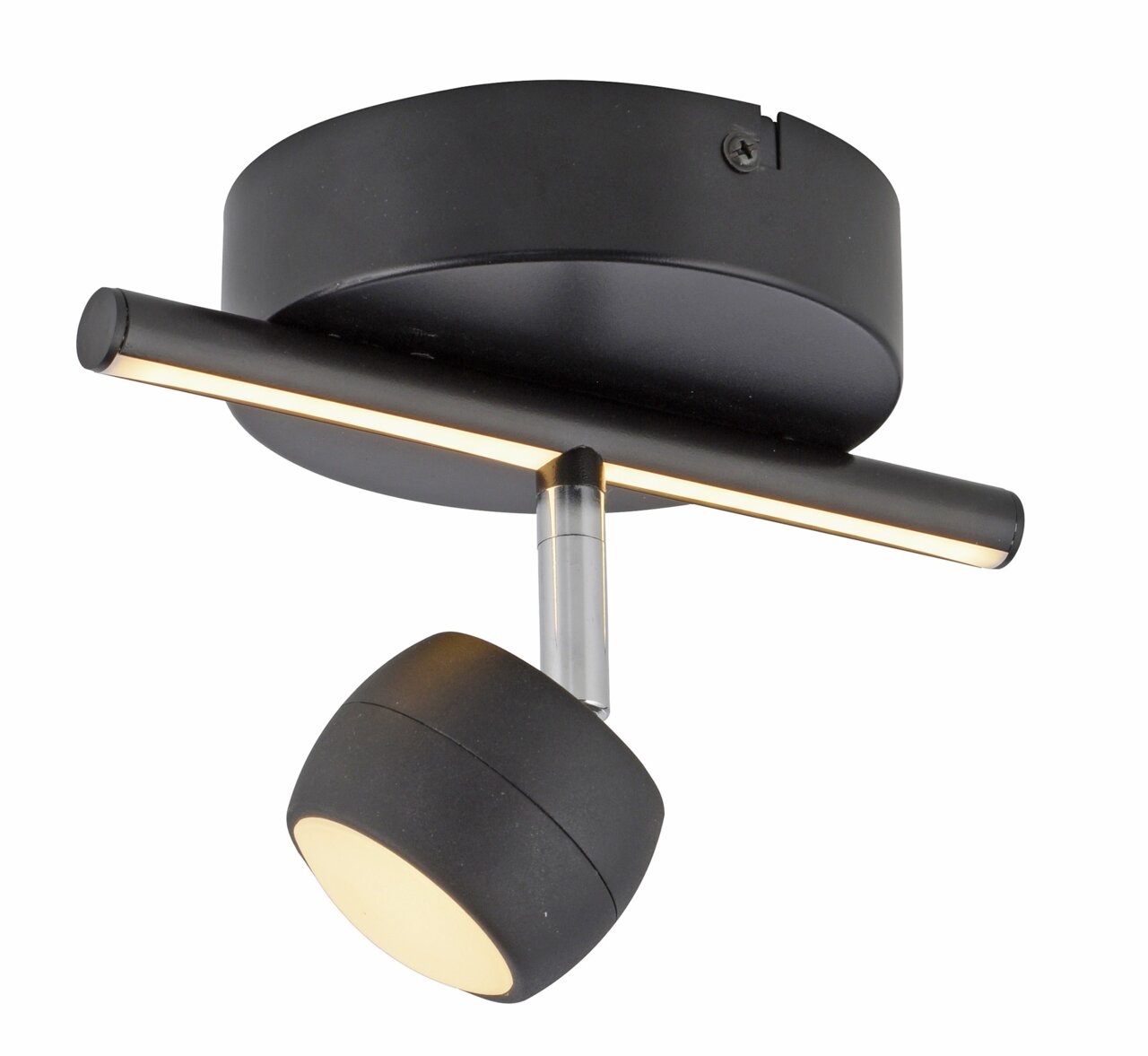 Just Light Deckenleuchte JARIK Moderne schwarze Deckenleuchte mit zylindrischem Strahler, seitliche Perspektive