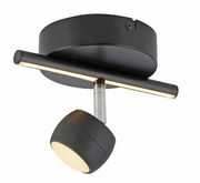 Moderne schwarze Deckenleuchte mit zylindrischem Strahler, seitliche Perspektive