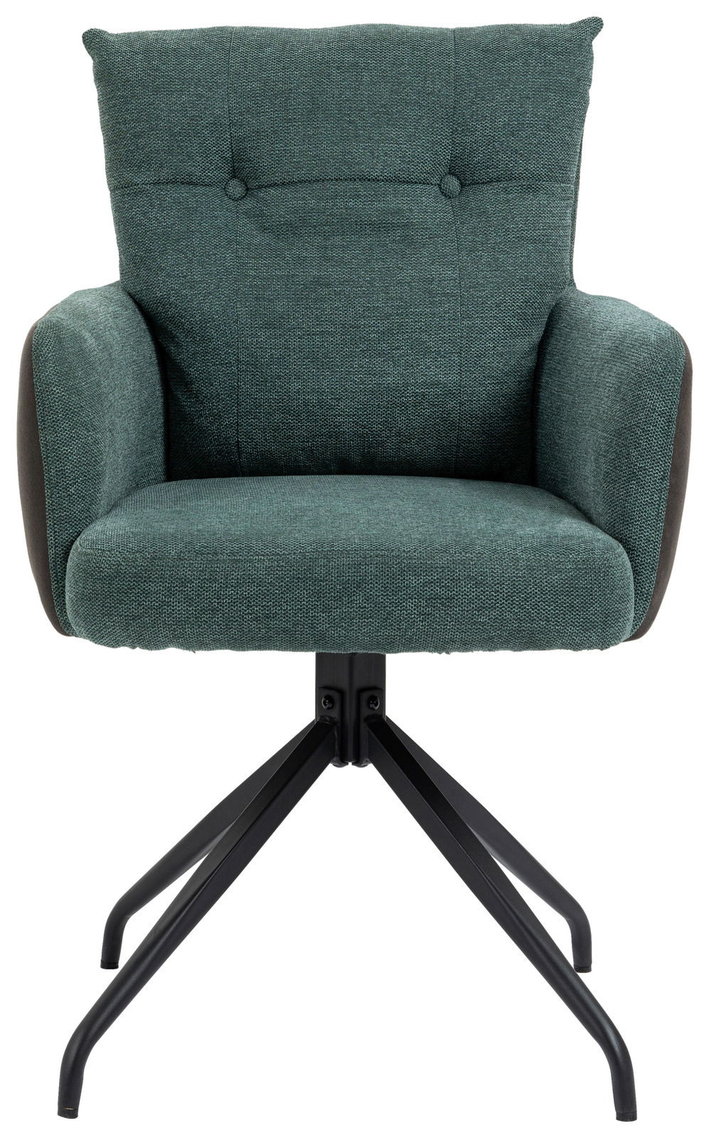 Grüner Sessel mit schwarzem Metallgestell, Frontalansicht