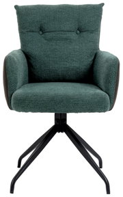 Groene fauteuil met zwart metalen frame, vooraanzicht