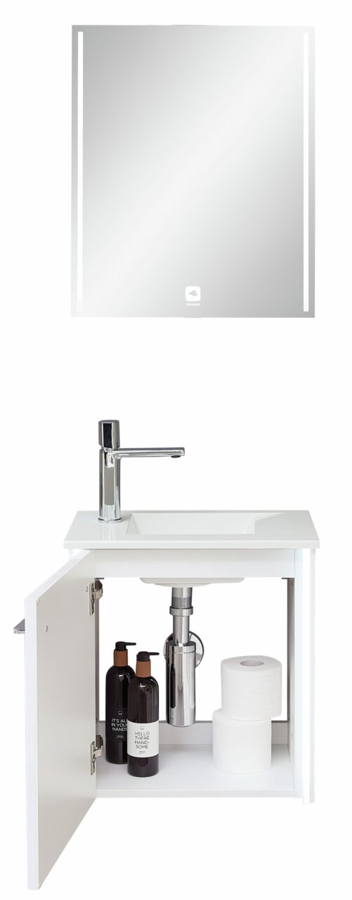 Leonardo Gästebad LEO BATH 116 Moderne Gästebad-Einrichtung mit Spiegel und Waschbeckenunterschrank, Frontalansicht
