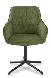 Grüner Armlehnstuhl mit schwarzem Metallfuß, Frontalansicht