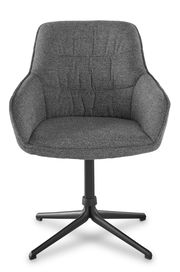 Grüner Armlehnstuhl mit schwarzem Metallfuß, Frontalansicht