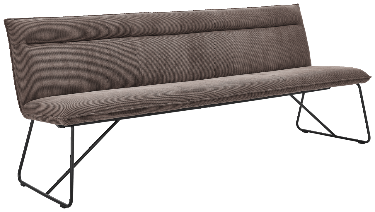 Johann Jakob Sitzbank CALAS Braune Sitzbank mit Stoffbezug und Metallgestell, seitliche Perspektive