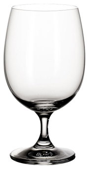 Elegante waterbeker van helder glas, afgebeeld van voren.