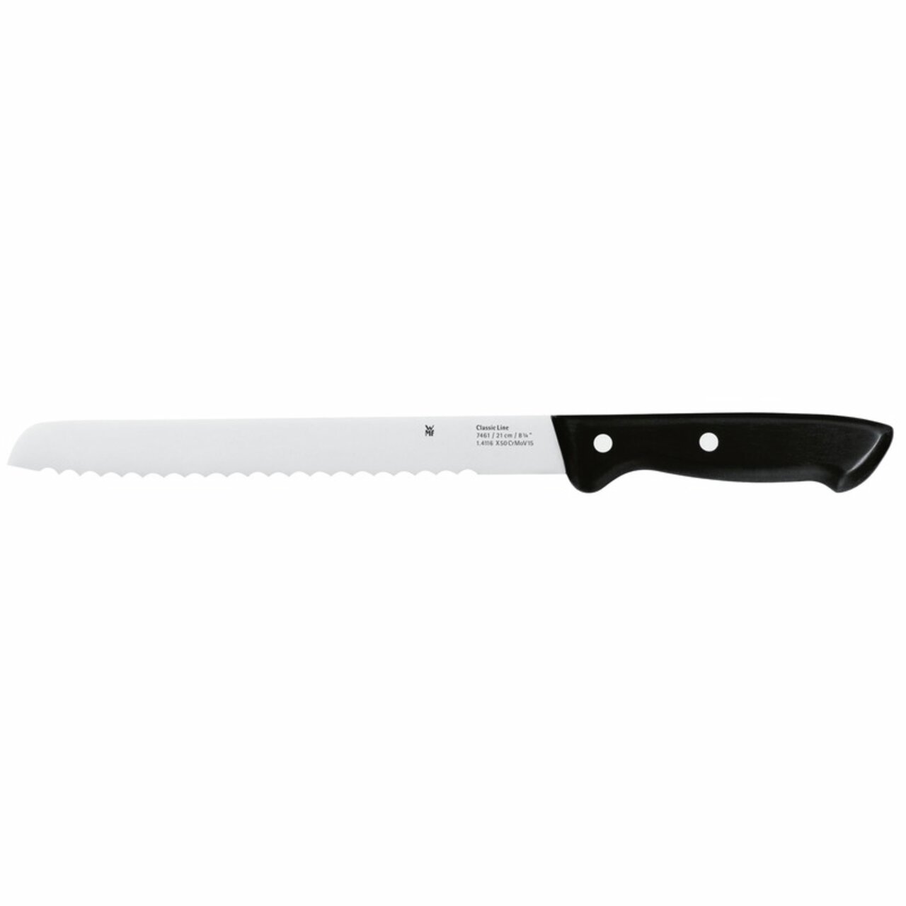Brotmesser CLASSIC LINE 21cm mit Wellenschliff, seitliche Ansicht
