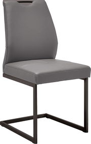 Grauer Schwingstuhl mit Metallgestell, seitliche Perspektive