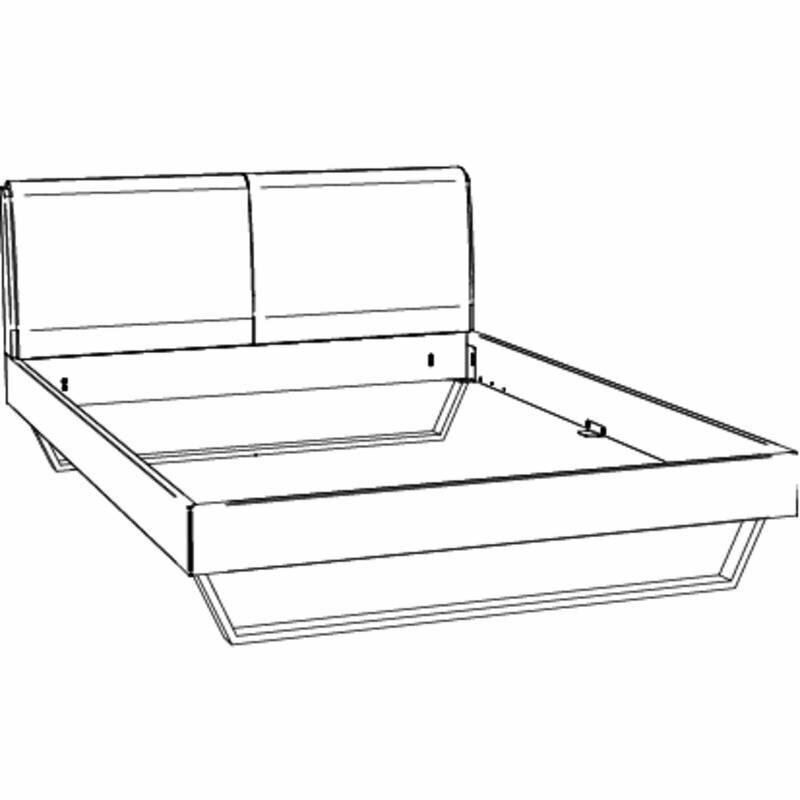 Skizze eines Bettgestells mit Kopfteil, seitliche Perspektive