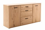 Holz-Sideboard mit zwei Türen und drei Schubladen, Perspektive von vorne links