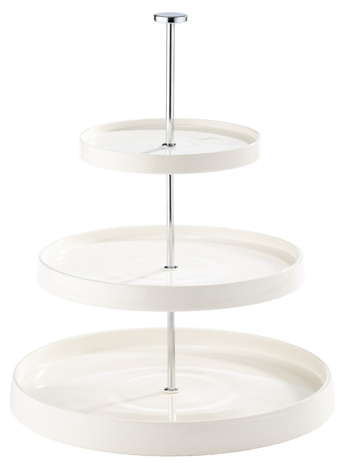 Zurbrüggen Etagere 34cm Dreistöckige Etagere aus weißem Porzellan mit Metallstange, seitliche Perspektive