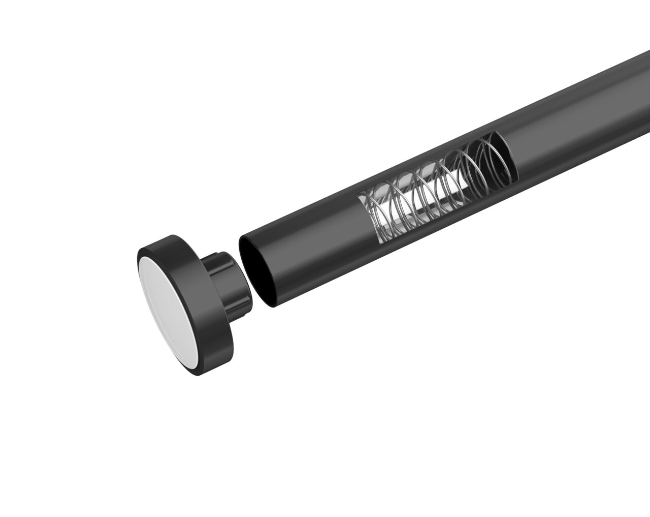 Schöner Wohnen Duschstange OBLEON Teleskop Duschstange Obleon sc in Nahaufnahme, zeigt die Federmechanik und das Endstück aus schwarzem Material.