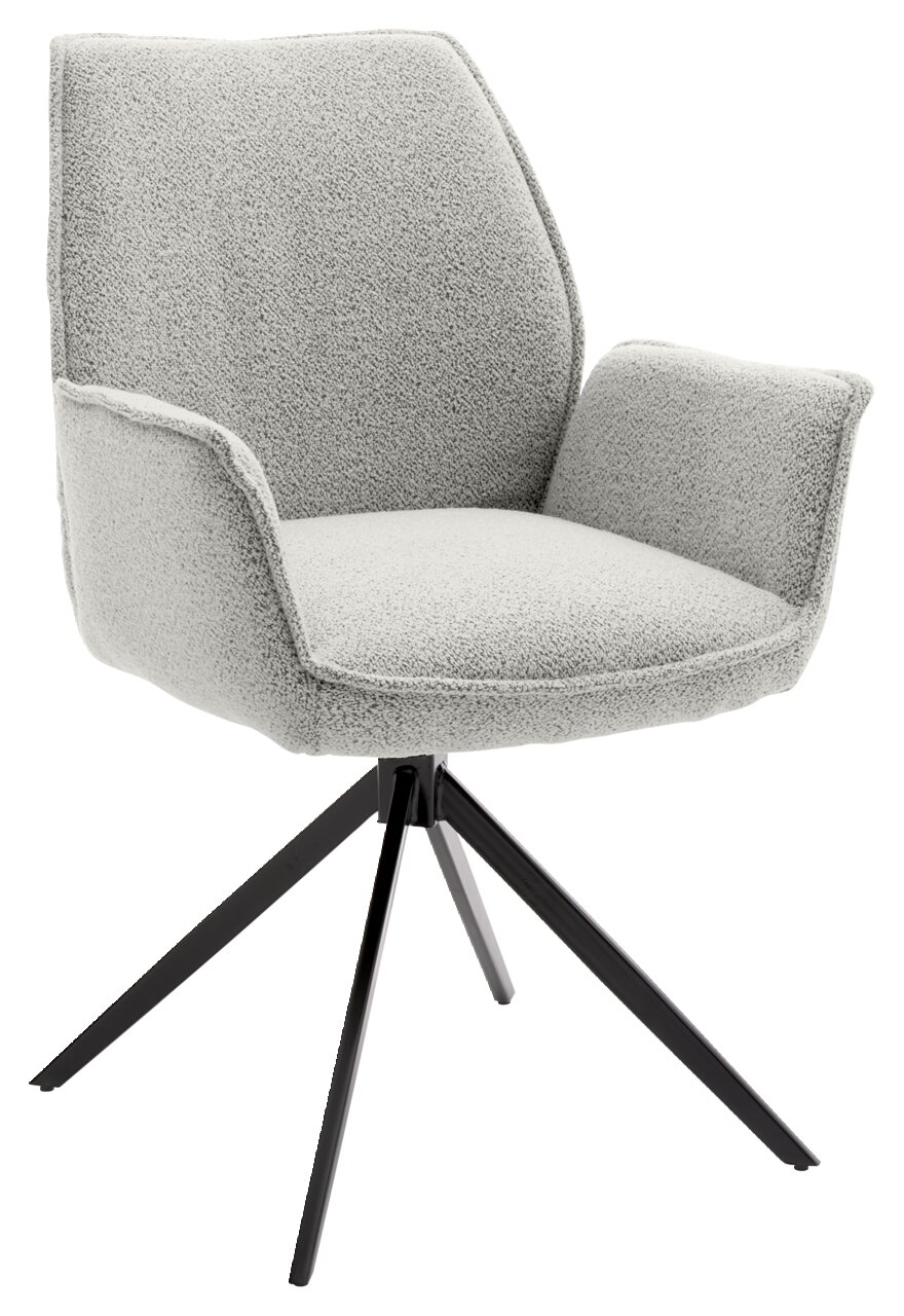 Musterring Fauteuil MR TIAMA Moderner Armlehnstuhl mit grauem Stoffbezug und schwarzem Metallgestell, seitliche Perspektive