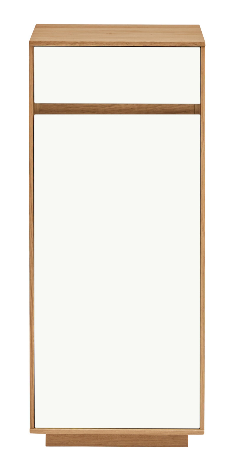 VOSS Kommode V100 Frontansicht einer modernen Kommode der VOSS Serie V100 mit Holzrahmen und weißen Fronten, 44 cm breit.