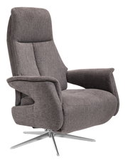 Grauer Relaxsessel mit Stoffbezug, seitliche Perspektive