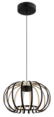 Moderne LED-Hängeleuchte in schwarzem Design mit geschwungenen Streben, seitliche Perspektive