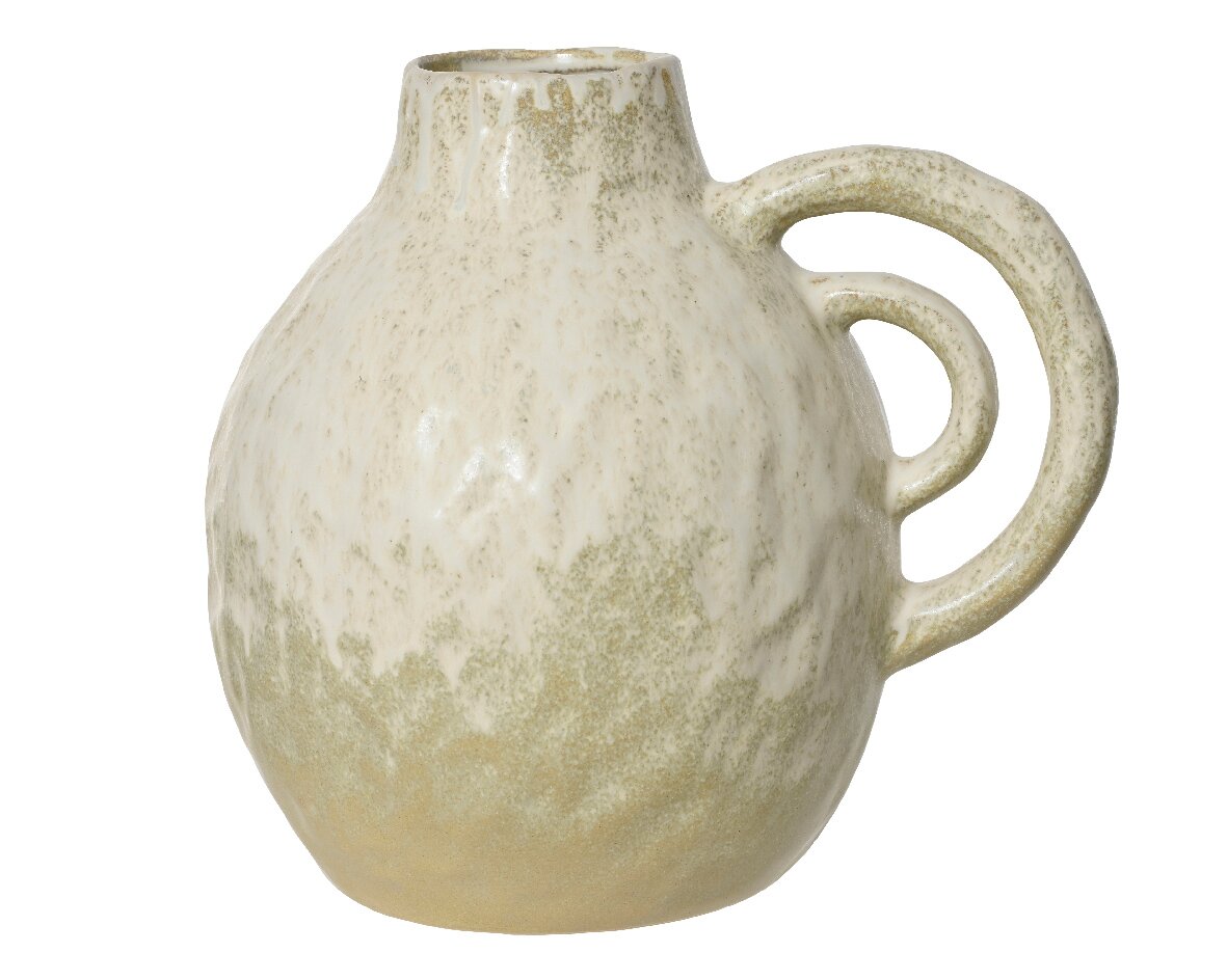 Decoris Vase Keramikvase mit rundem Körper und einzigartigem, geschwungenem Griff, seitliche Perspektive