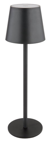 Schwarze Akku-Tischleuchte VANNIE in Frontalansicht mit schlichtem, modernem Design.