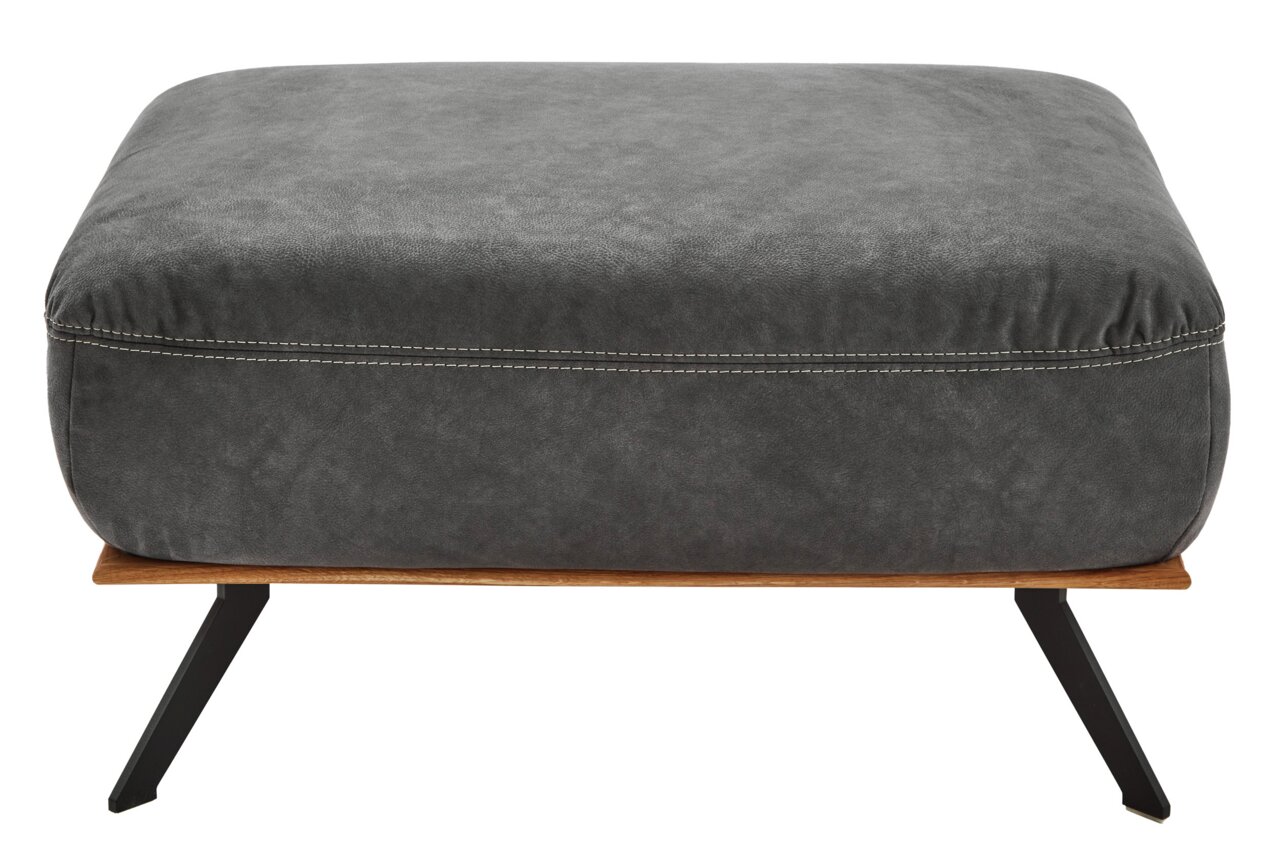 Grauer XXL-Hocker mit schwarzem Metallgestell, seitliche Perspektive