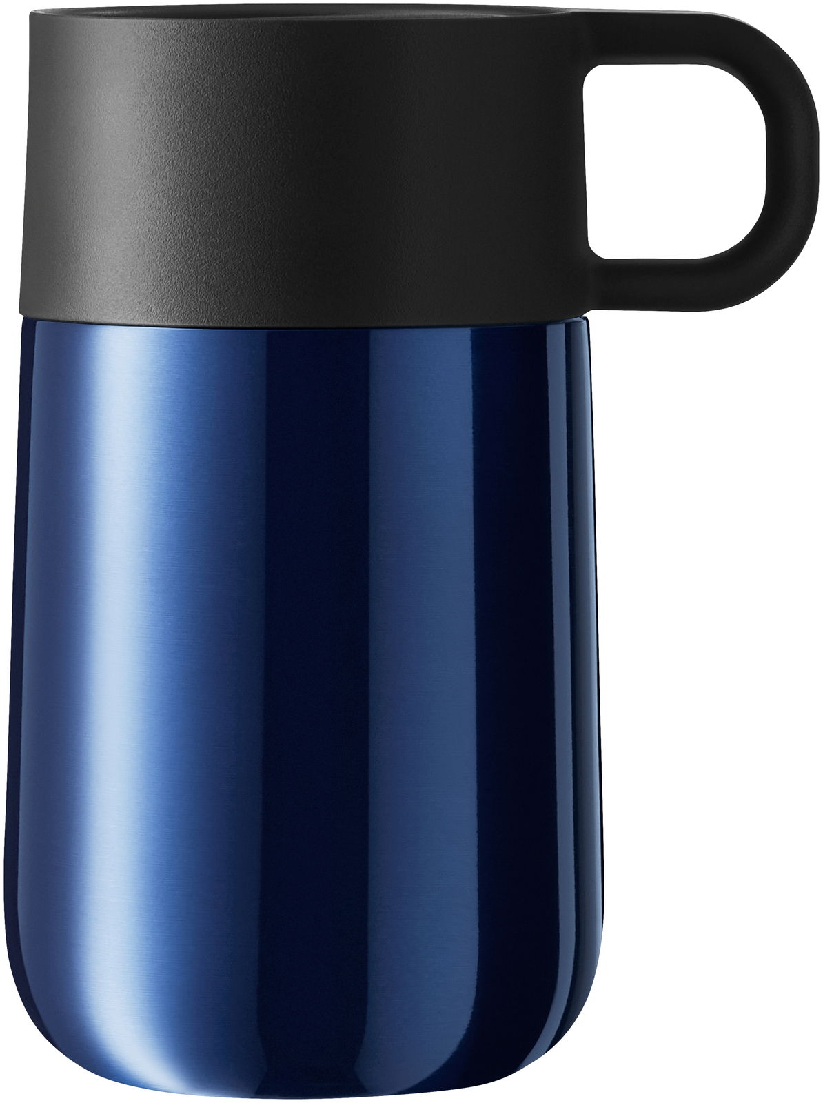 Impulse Travel Mug 0,3l Cromar in Blau mit schwarzem Deckel, seitliche Ansicht