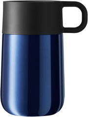 Impulse Travel Mug 0,3l Cromar in Blau mit schwarzem Deckel, seitliche Ansicht
