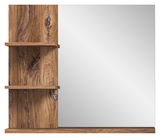 Moderner Wandspiegel mit Holzregalen, Frontalansicht