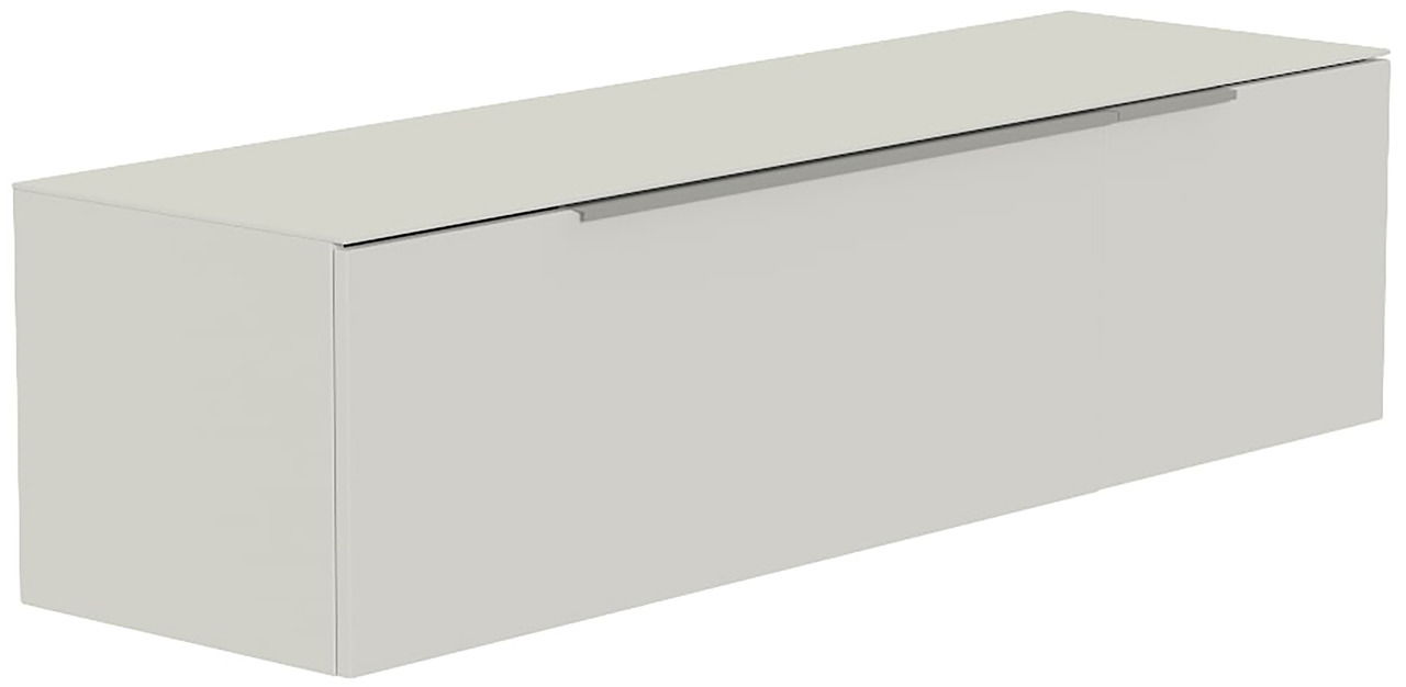 Hänge-Lowboard in hellem Grau, seitliche Perspektive