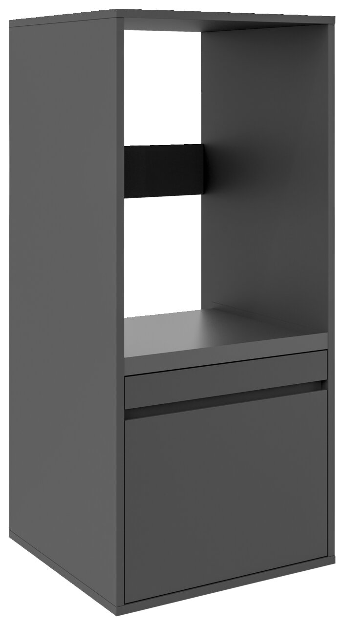 XORA Waschmaschinenschrank LIV WASHTOWER Grauer Waschmaschinenschrank mit offener Rückseite und Schublade, seitliche Perspektive