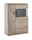 Helles Holz-Highboard mit Glaseinsatz und schwarzen Griffen, seitliche Perspektive