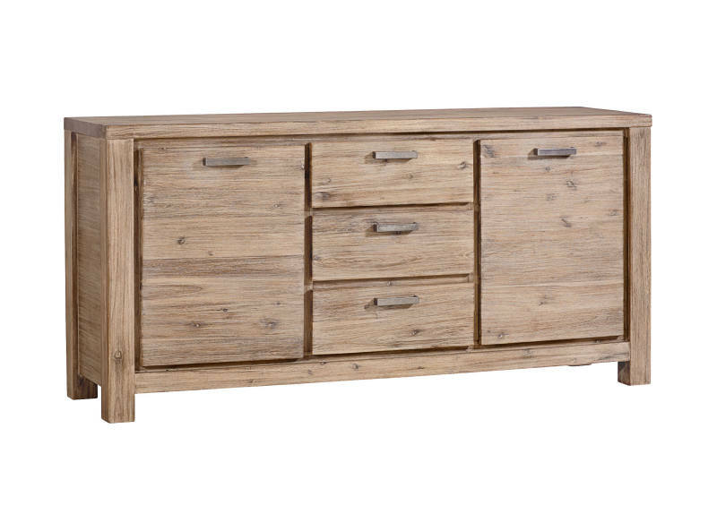 Holz-Sideboard mit zwei Türen und drei Schubladen, frontale Perspektive