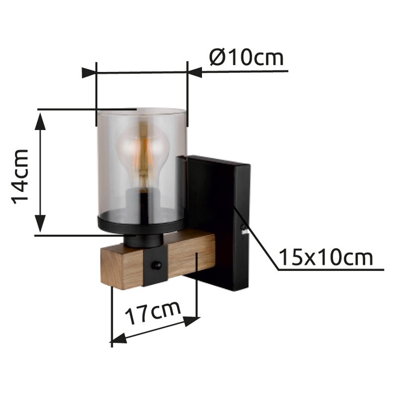 Moderne Wandleuchte mit zylindrischem Glas und Holzdetails, seitliche Perspektive
